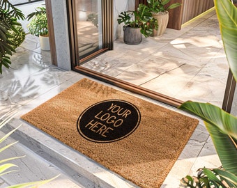Felpudo de bienvenida personalizado con el logotipo de un agente inmobiliario: su logotipo aquí. Felpudo personalizado. Diseño personalizado. Alfombra personalizada. Logotipo de empresa inmobiliaria.