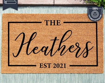 Personalized Doormat With Family Name - Custom Door Mat - Established Date - Home Decor - Housewarming Gift - Newlyweds Gift - Coir Mat
