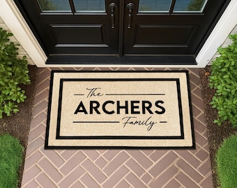 Custom Surname Family Entrance Mat, Weatherproof Porch Rug