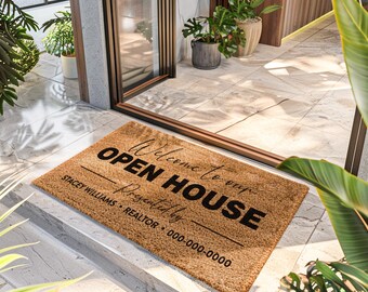 Open House Front Door Mat - Welcome To Our Open House - Home Buyer Doormat - First Time Buyer - Presented By Realtor Rug - Real Estate Agent