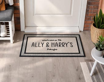 Couples Names Doormat – Welcome To Our House Mat – Personalised Couples Door Mat – Housewarming Gift – Wedding Gift