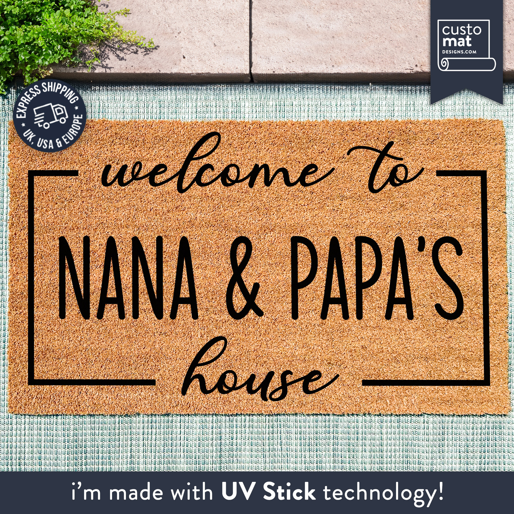 The Grandma Gift, Welcome to Nana & Papa's House Custom Coir Doormat | Grandparent Gift | Personalized Welcome Mat for Nana and Papa's Home
