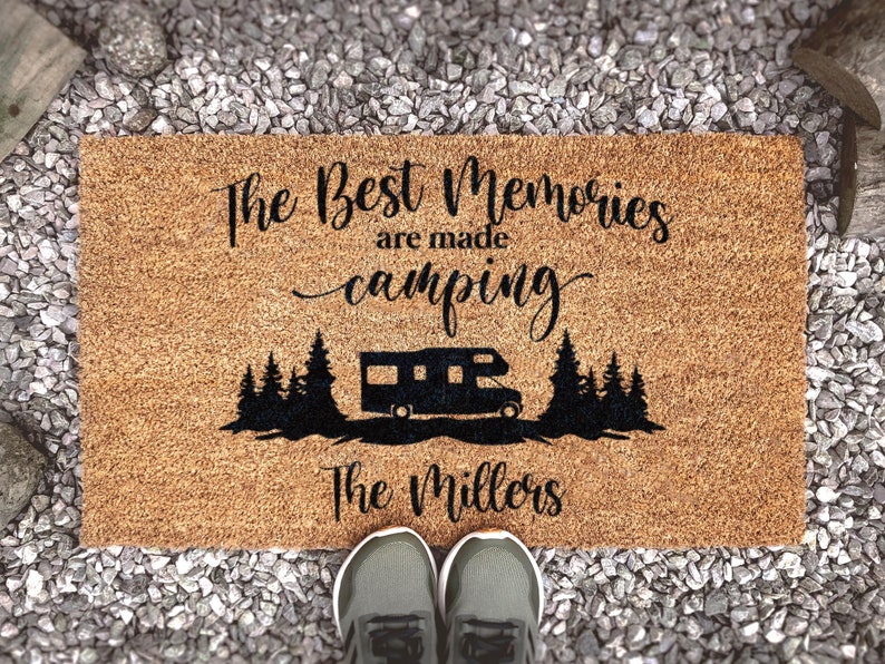 Custom Camping Doormat - Pesonalized Campsite Door Mat - Custom Coir Welcome Mat - Camping Decor 