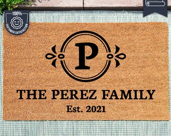 Monogram Doormat - Monogram Welcome Mat - Custom Wedding - Closing - Housewarming Gift - Family Name Est Date Doormat