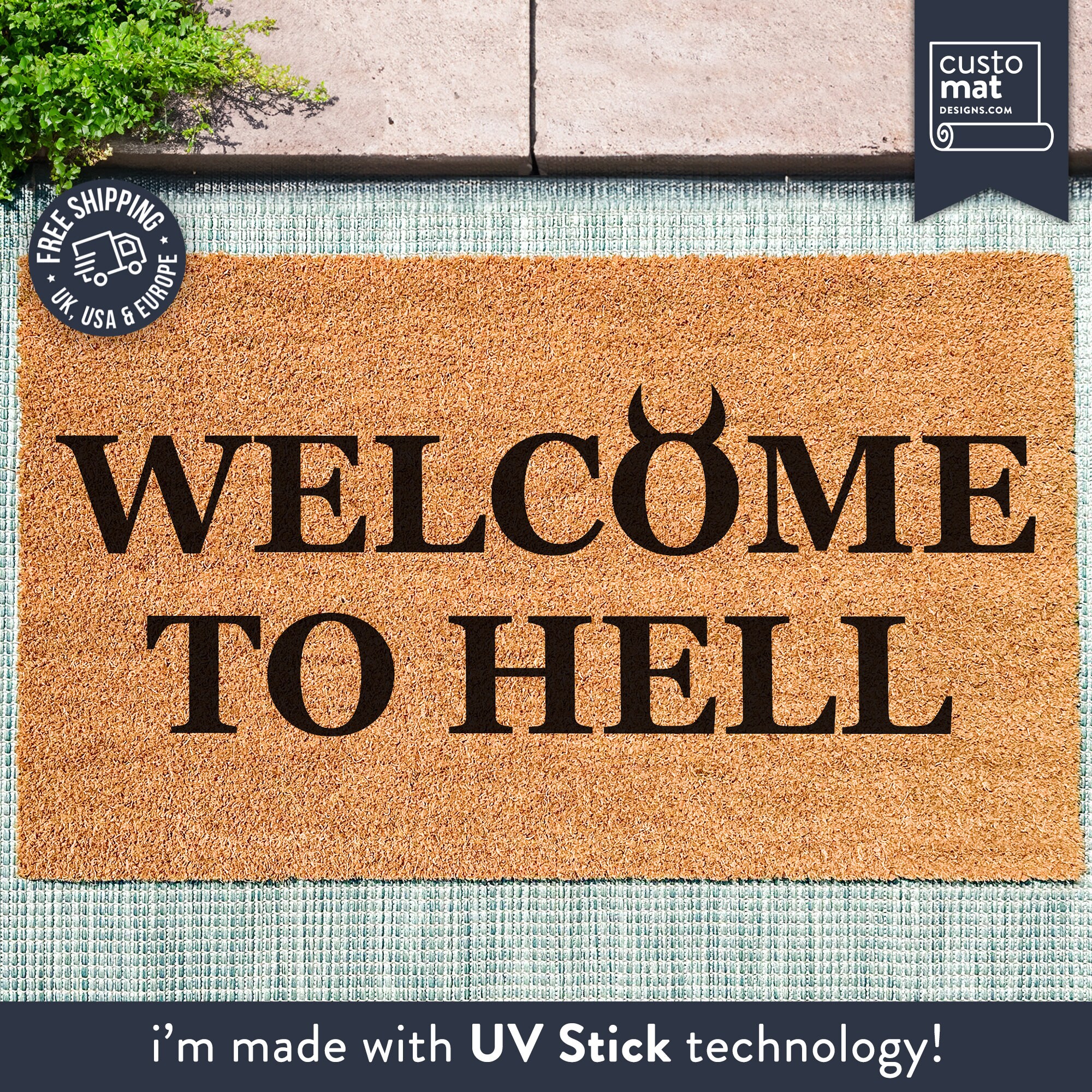 Welcome to Hell Devil Horns - Funny Welcome Doormat - Devil