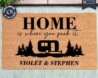 Personalized Outdoor Camper Accessories - Camper Birthday Gift - Personalised Home Is Where You Park It Camper Motorhome Coir Doormat
