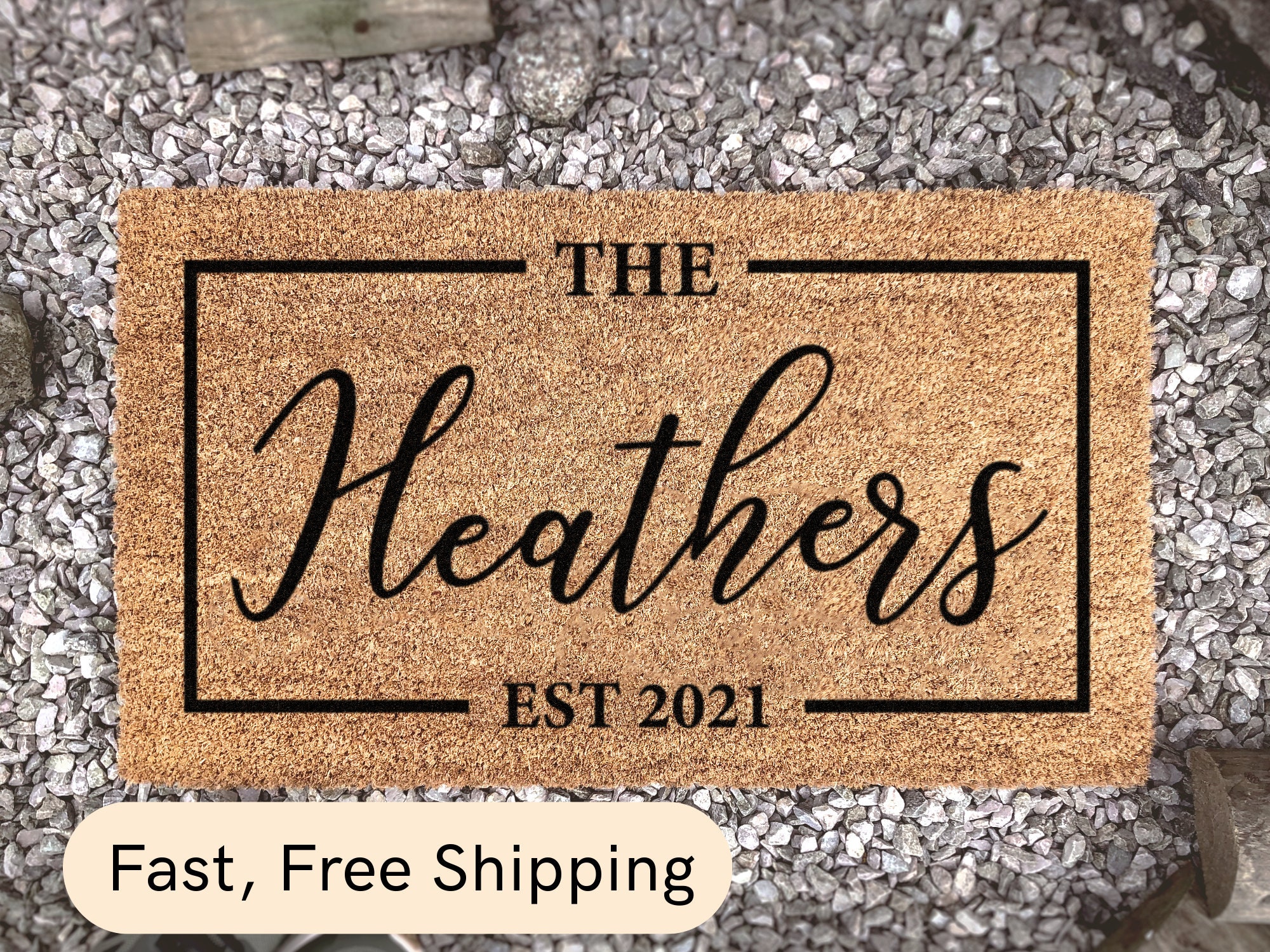 Custom Last Name Doormat with Established Year Natural Coir ESTABLISHED LAST NAME Printed in New Jersey Proof Available 4 Sizes