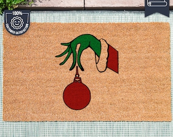 The Grinch - Festive Ball Ball Door Mat - Custom Coir Mat - Perfect Christmas Gifts - Personalized Welcome Doormat - Film And TV Fandoms
