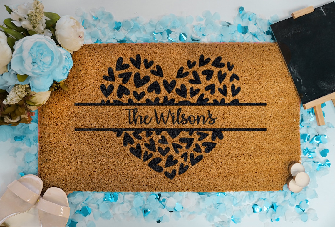 Personalized Heart Door Mat Couples Name Doormat Etsy