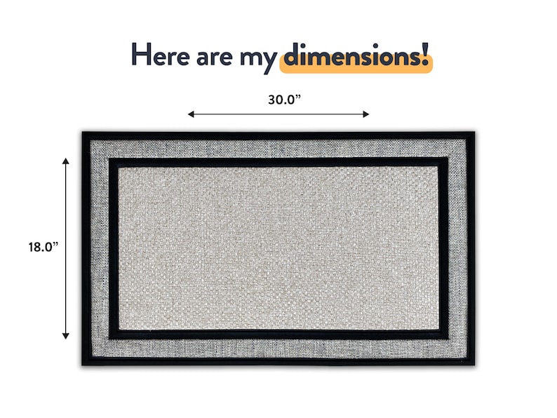Puede incluir: Una alfombra de entrada gris y negra con una superficie texturizada. La alfombra mide 76,2 cm por 45,7 cm.