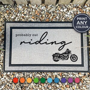 Probably Out Riding - Motorbike Door Mat - Custom Riding Doormat - Motorsport Travel Design - Custom Coir Doormat - New Home Decor