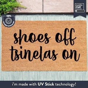 Shoes Off Tsinelas On Funny Doormat - Custom Funny Welcome Decor - Tsinelas On Quote Rug - Humor Quote For Your Doorway - Shoes Off Doormat