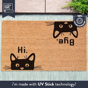 Hallo bye Katze Fußmatte - Lustige Katzen Fußmatte - Geschenk für Tierliebhaber - Willkommen Fußmatte - Benutzerdefinierte Katzen Fußmatte - Geschenk für neues Zuhause - Katzenliebhaber Geschenk