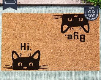 Hi Bye Cat Doormat - Funny Cat Doormat - Gift For Pet Lovers  - Welcome Door Mat - Custom Cat Doormat - New Home Gift - Cat Lover Present