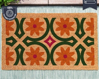 Abstracte levendige moderne deurmat uit het midden van de eeuw - felgekleurd vintage decor mat - modern welkomsttapijt uit het midden van de eeuw - uniek housewarmingcadeau