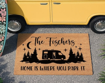Home Is Where You Park It - Choose Your Own Camper Van Doormat - Personalized Outdoor Doormat - Camping Gifts - Door Mat Family Name