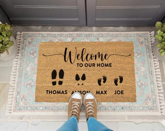 Custom Entryway Rug - Perfect Housewarming Christmas Gift - Custom Family Walk & Paw Welcome Mat - Doormat for Home Entryway or Porch