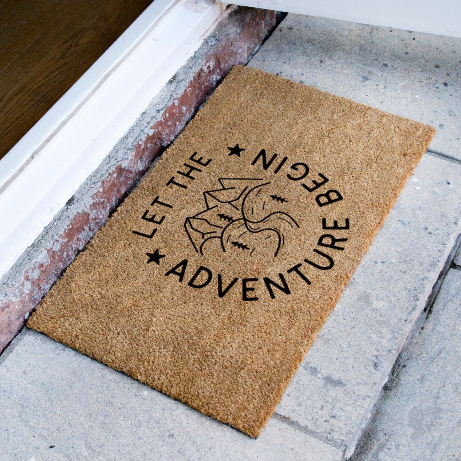 Zerbino Camper Scritta 'Let The Adventure Begin' - Tappeto Antiscivolo Per Interni/Esterni, Stile Rustico - 3