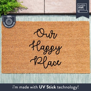 Onze Happy Place-deurmat - op maat gemaakte kokosnoot welkomstmat - housewarmingcadeau - welkomstmat