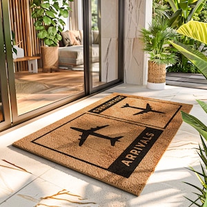 Doormat Gift For People Who Love To Travel - Arrivals And Departures Plane Welcome Rug - Funny Pilot Air Stewardess Mat - Housewarming Gift image 2