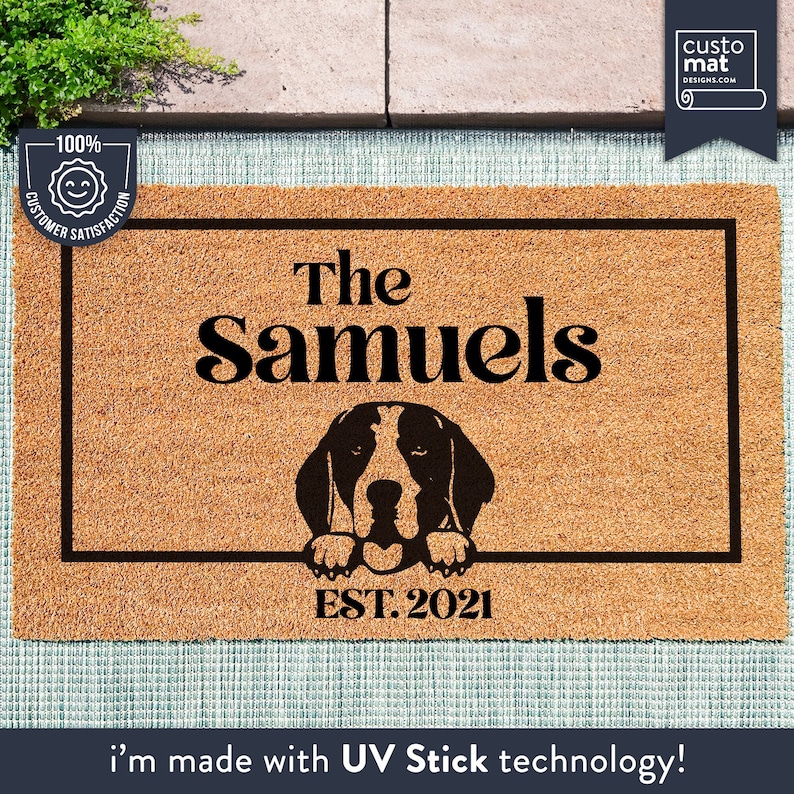 a door mat with a picture of a dog on it