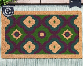 Op de jaren 70 geïnspireerde retro deurmat - geometrische boho-deurmat uit het midden van de eeuw - minimalistisch housewarming-decorcadeau - welkomstkleed uit het midden van de eeuw - heldere mat
