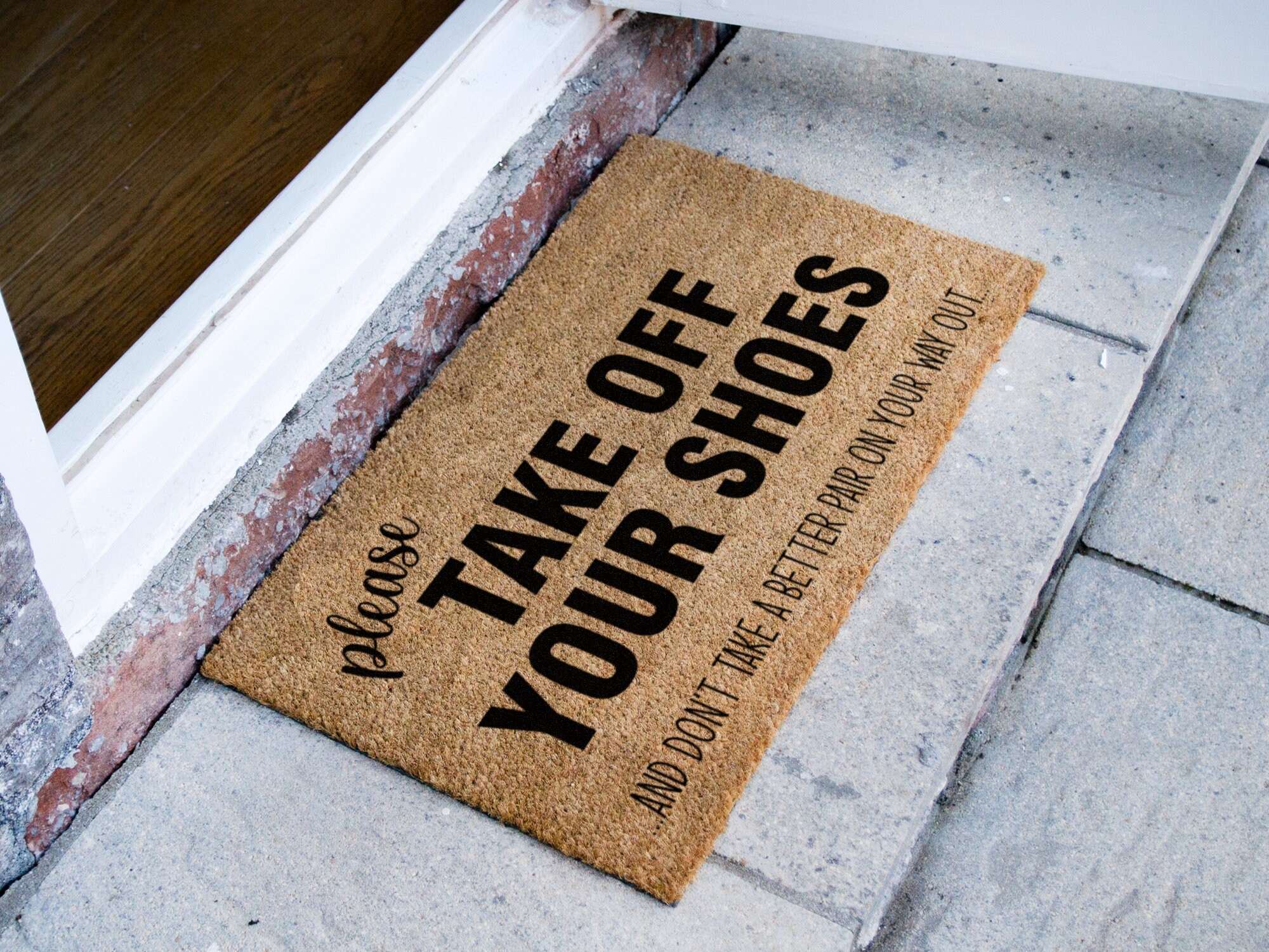 Zerbino Divertente 'Scarpe Fuori' Con Frase, 76x43 Cm, In PVC Con Retro Antiscivolo, Per Interno/esterno