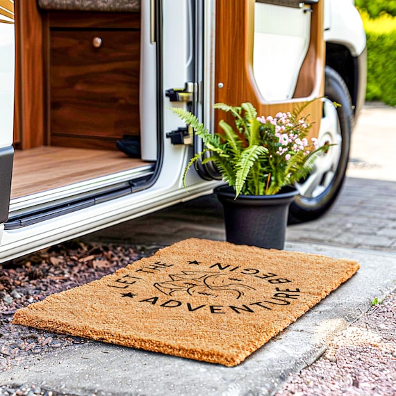 Zerbino Camper Scritta 'Let The Adventure Begin' - Tappeto Antiscivolo Per Interni/Esterni, Stile Rustico - 5
