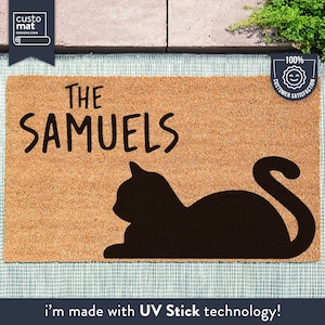 Family Cat Doormat - Black Cat Doormat - Customised Family Pet Door Mat - Unique Gift - Pets - Customised Doormat - Coir Doormat