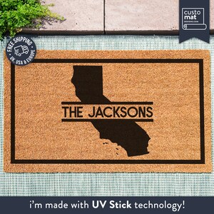Paillasson d'état de Californie personnalisé - carte d'état personnalisée - tapis d'état de Californie - tapis Silhouette d'état - cadeau de famille pour pendaison de crémaillère