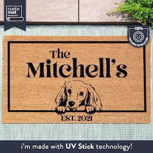 Long Haired Dachshund - Wiener Dog Doormat - Custom Pet Breed - Sausage Dog Rug - Personalized Animal Doormat - Cute Family Pet Lover Gift