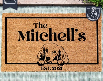 Long Haired Dachshund - Wiener Dog Doormat - Custom Pet Breed - Sausage Dog Rug - Personalized Animal Doormat - Cute Family Pet Lover Gift