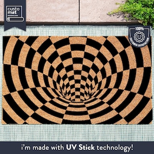 Hole Optical Illusion Pattern Door Mat - Checkered Welcome Door Mat - Perfect Housewarming or Closing Gift for New Homeowners