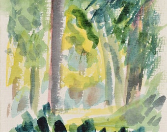 Aquarelle, paysage de la forêt polonaise