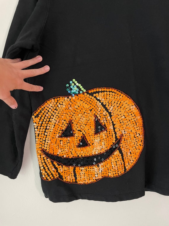 Vintage Halloween Sweatshirt with sequin pumpkin … - image 3