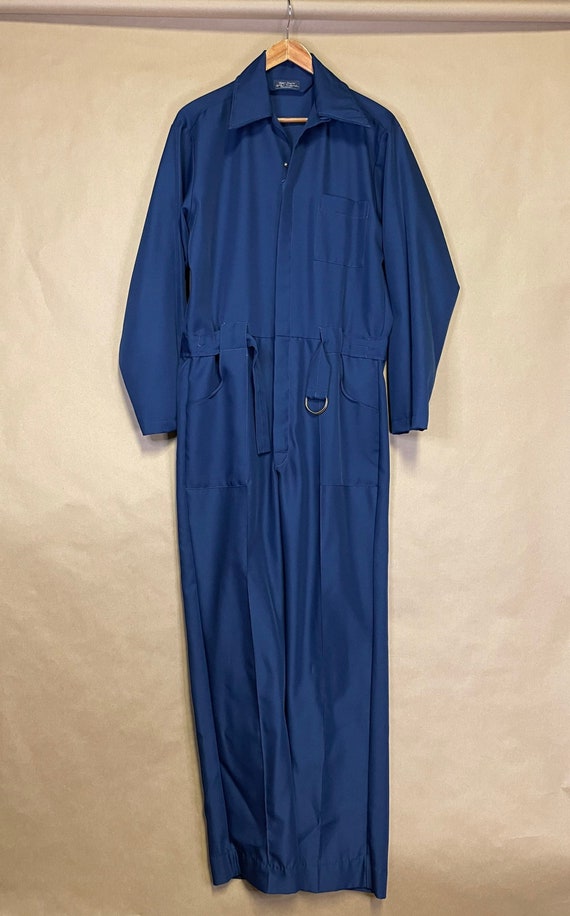 Vintage Blue Polyester Coveralls, Dagger Collar C… - image 1