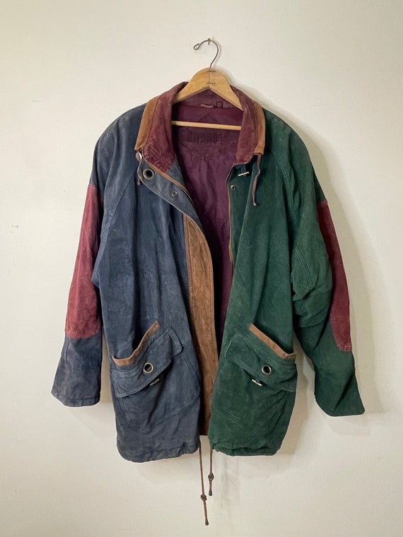 Vintage Mulitcolored Oversized Leather Jacket, ALL