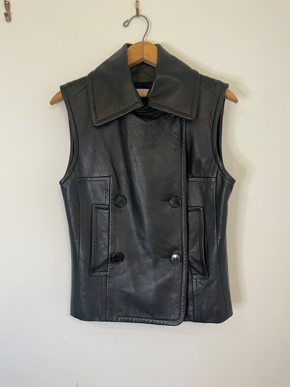 MDM Brown Vintage Leather Biker Vest - Brass Buckle, Side Laces, Expandable Club Cut