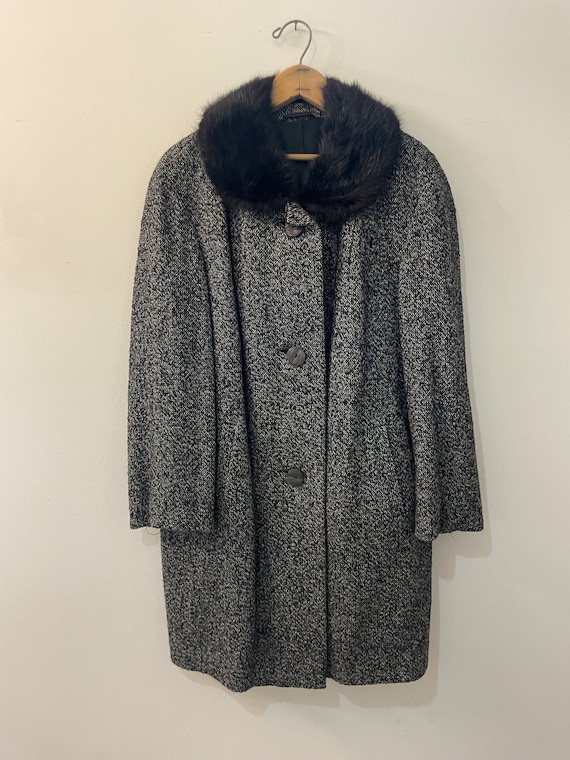 Vintage Grey and Black Woolen Overcoat with black 