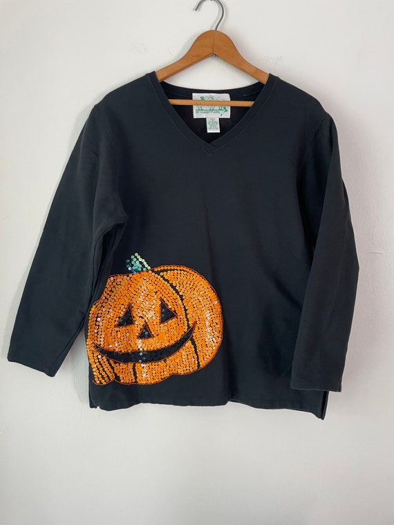 Vintage Halloween Sweatshirt with sequin pumpkin … - image 1