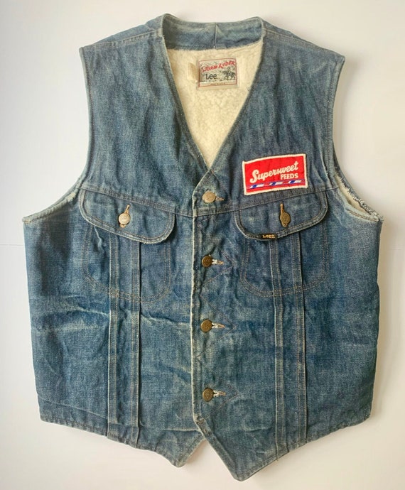 Denim Vest, Vintage Denim Vest, Faux Shearling Ves