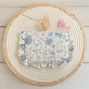 Ruffled pouch, frilly kit, Indian flower makeup bag