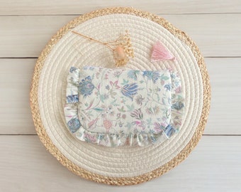 Ruffled pouch, frilly kit, Indian flower makeup bag