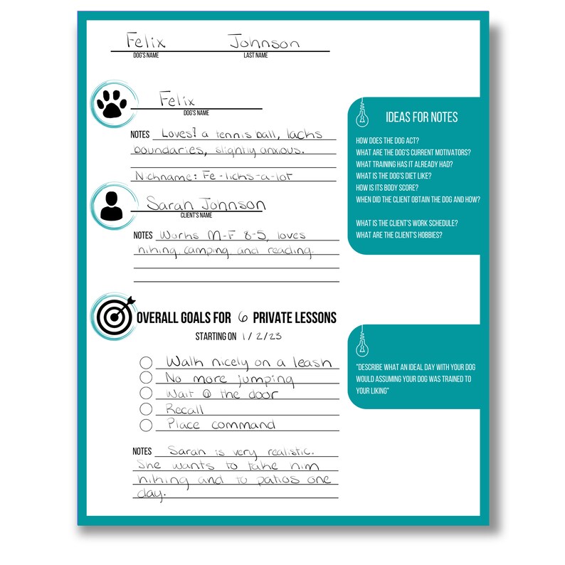 Private Lesson Notes Template for Digital or Printed Use - Etsy