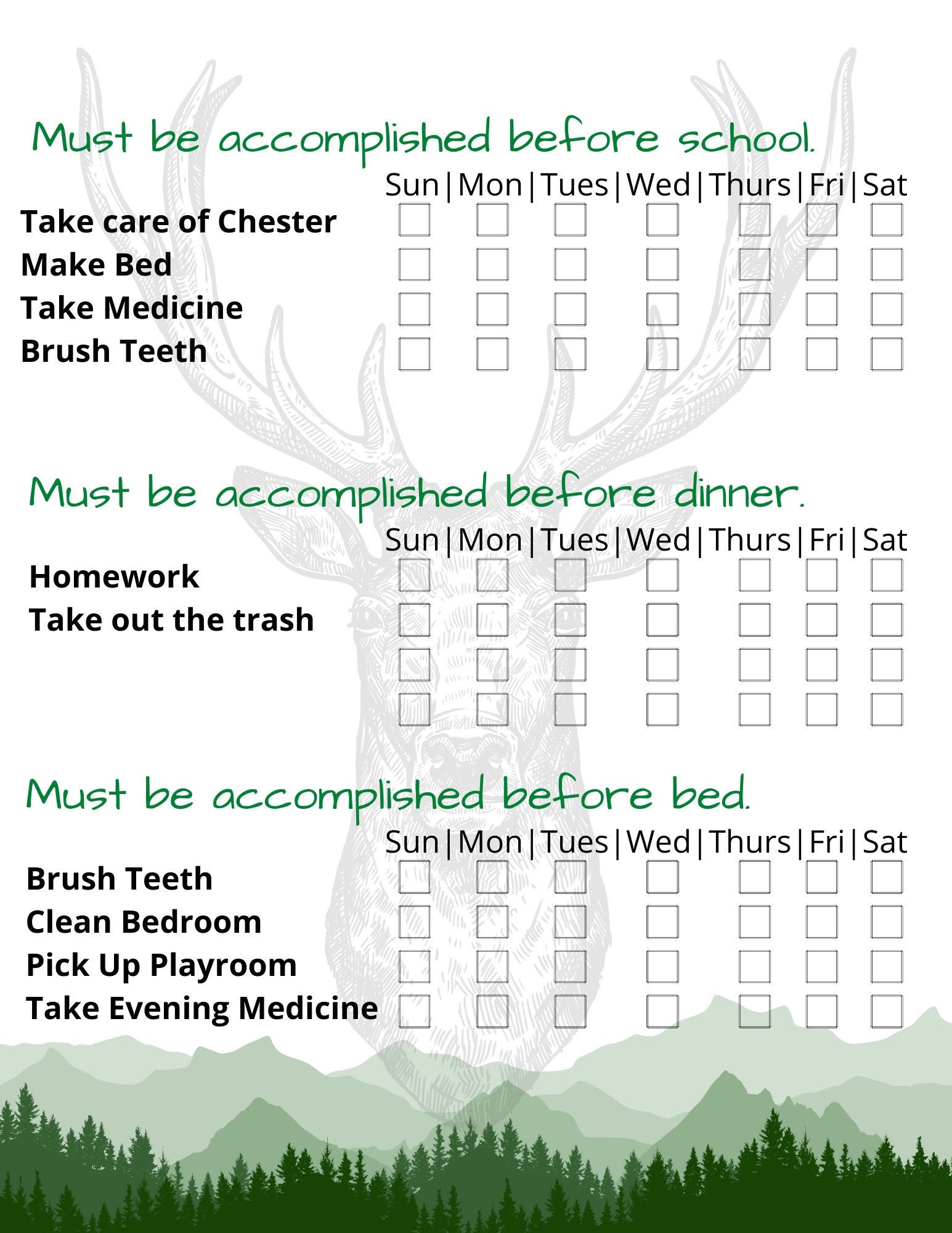 ADHD Task Focus Checklist Instant Download Template Kids Reminder Chart