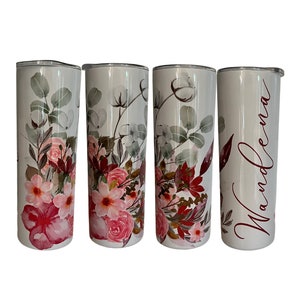 Burgundy, Blush & Sage Floral Tumbler | Personalized Tumbler | Custom Floral Tumbler