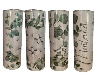 Sage Eucalyptus and Floral Tumbler | Bridesmaid Tumbler | Sage Wedding Tumbler | Personalized Tumbler