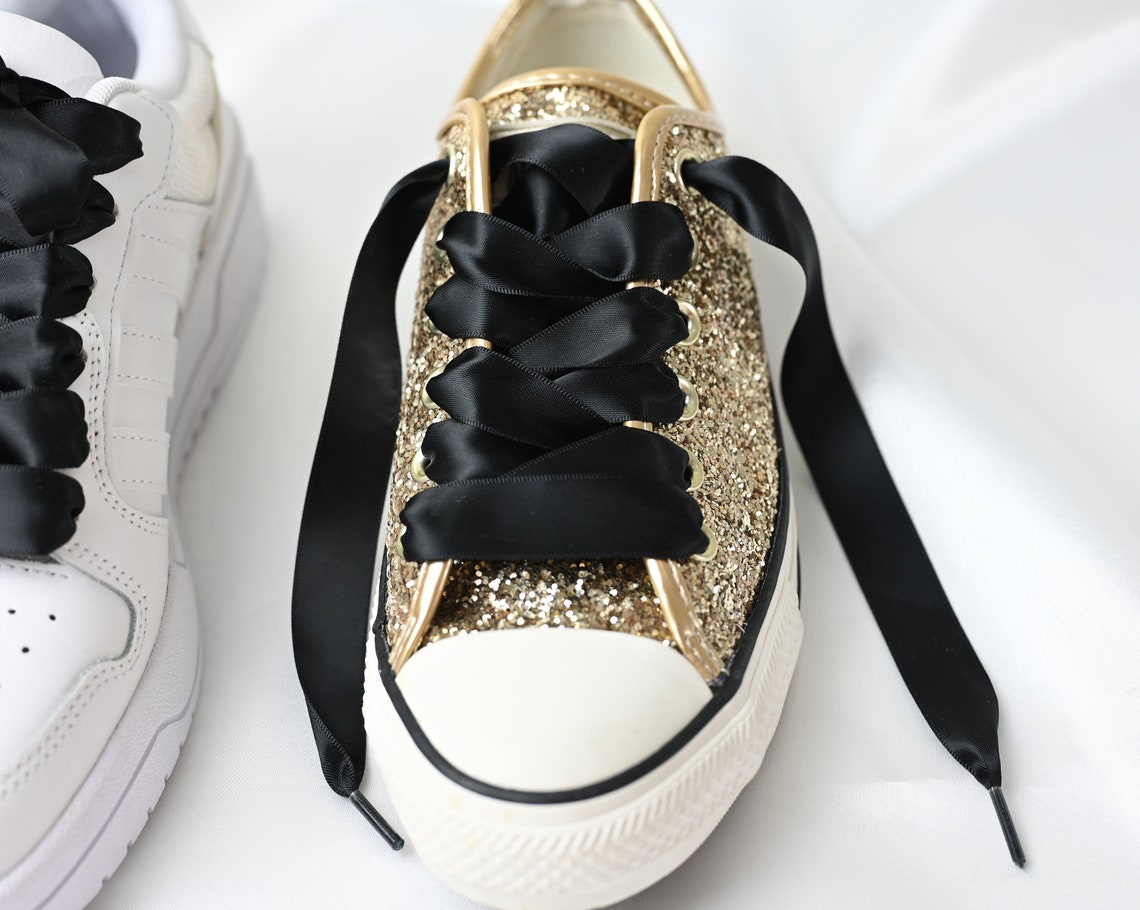 BLACK Satin Ribbon Shoelaces Laces Adidas Keds Sneakers Etsy