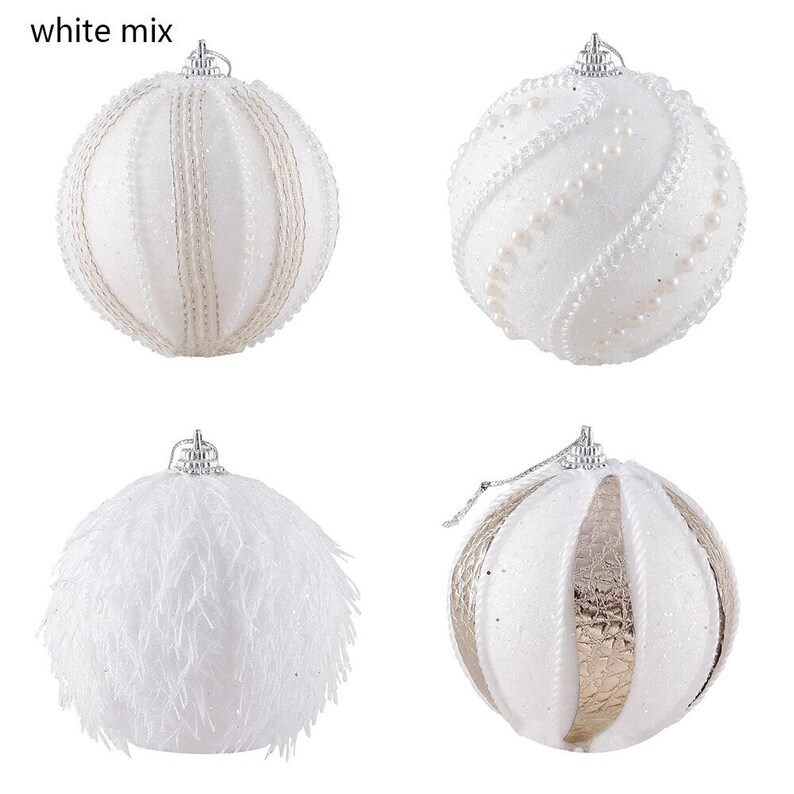 4pc WHITE Christmas Ornaments, Christmas Tree Decorations Sparkling ...