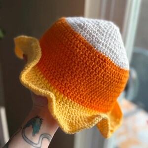 Crochet candy corn bucket hat